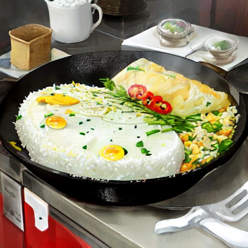 オムライスをフライパンで作っているところ