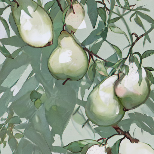 まだ熟していない色の木についた梨