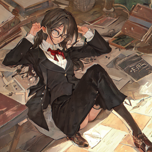 床に座り込んでいるメガネをかけた女