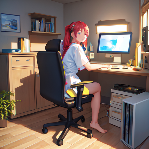 ラフな格好でパソコン操作している女