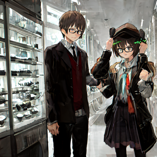 メガネを試着している女性と店員