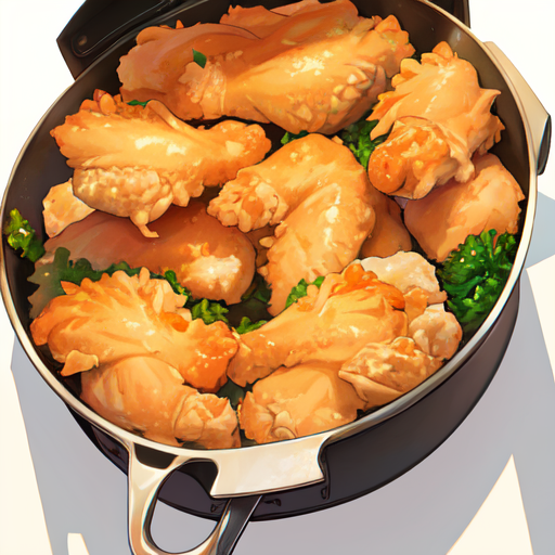 鍋に野菜と一緒に盛り付けられた唐揚げ