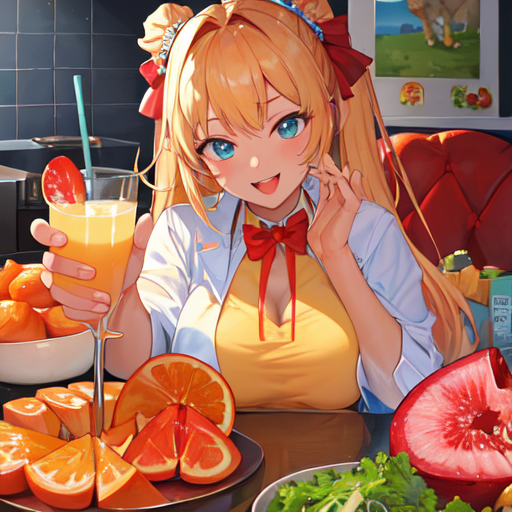 オレンジジュースを薦めてくれている女性