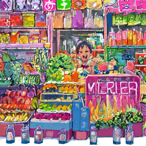 いろんなフルーツジュースを打っているお店の絵