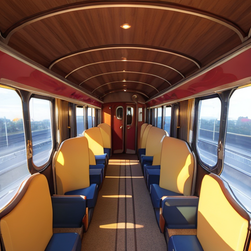 変わった配置の席がある電車内の背景画像