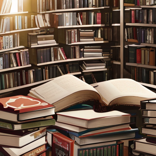 読み込まれた本が雑に置かれている部屋の2次元無料画像