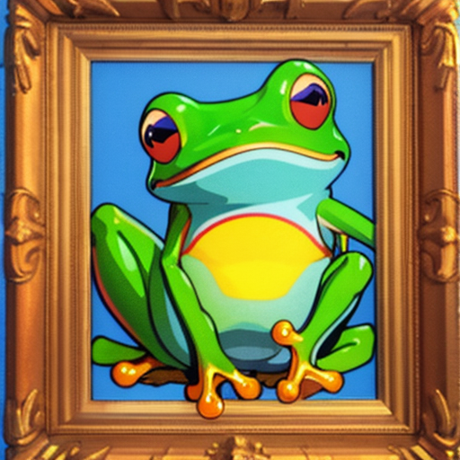 額縁に飾ってある愛らしいカエルの絵