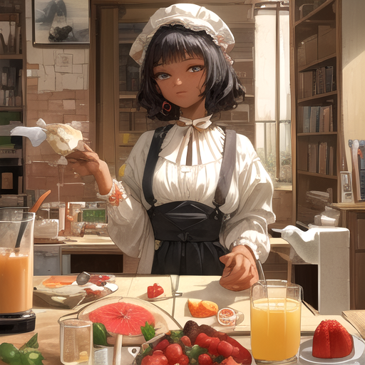 色黒の美少女がジュースを作っている