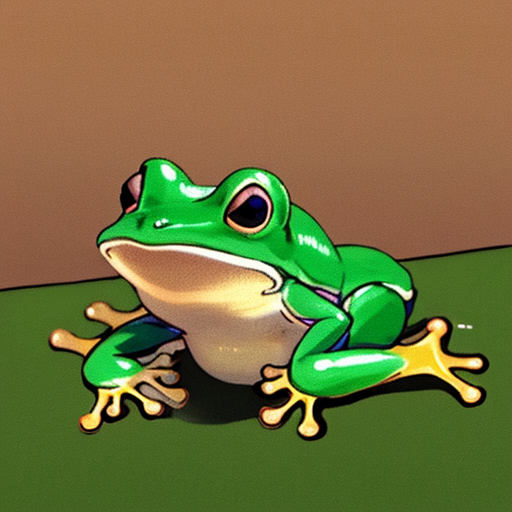 葉っぱの色のとけこんでいる緑のカエル