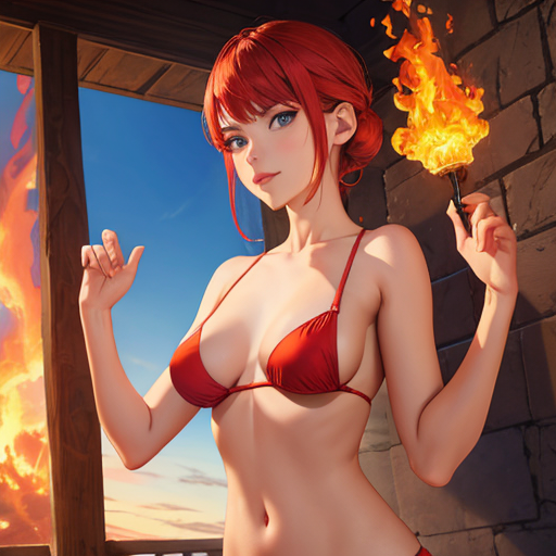 炎を操っている水着美女