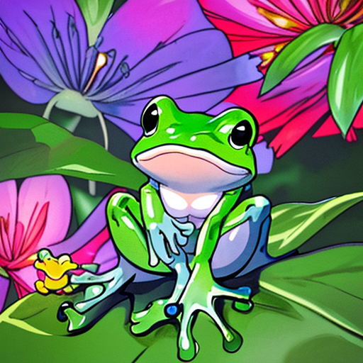 葉っぱの上にいるカエルの絵