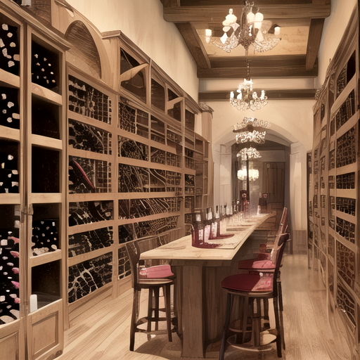 ワインセラーとそのワインを飲むための机がある部屋のイラスト