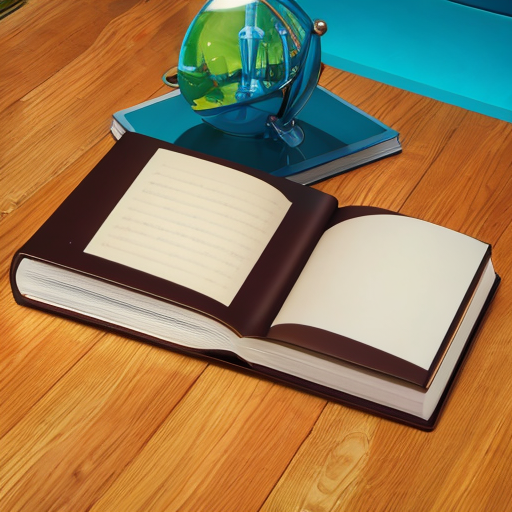 机の上の地球儀と本の絵