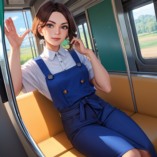 電車の席に座っている女性