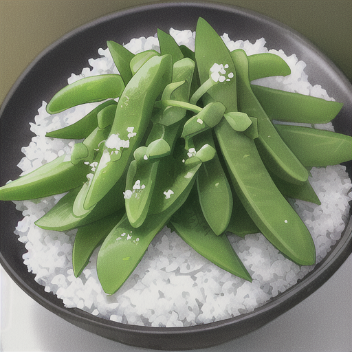大盛りごはんの上にさやえんどうがたくさん盛り付けてある
