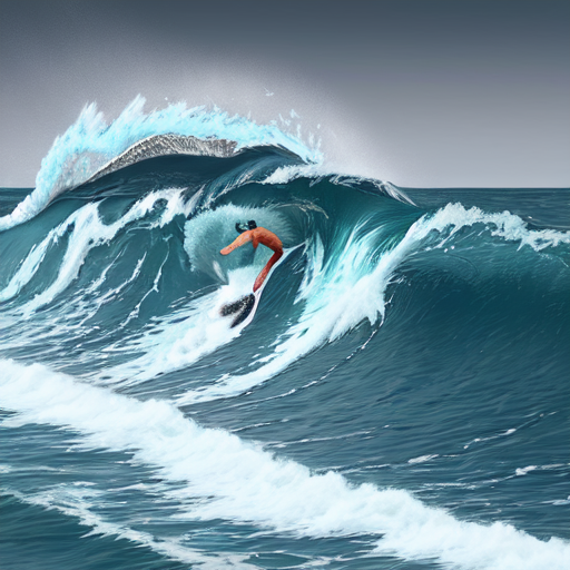 荒い波でサーフィンしている男性