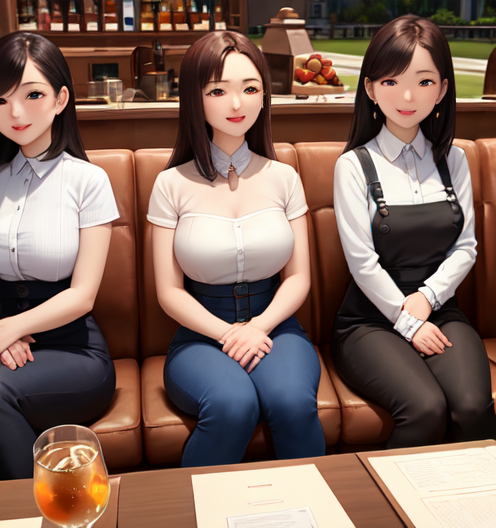 美人な若い女性達と合コンしている風なシチュエーションのイラスト画像