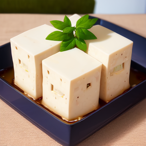 葉が上に添えているだけでちょっとおしゃれに見える豆腐の画像